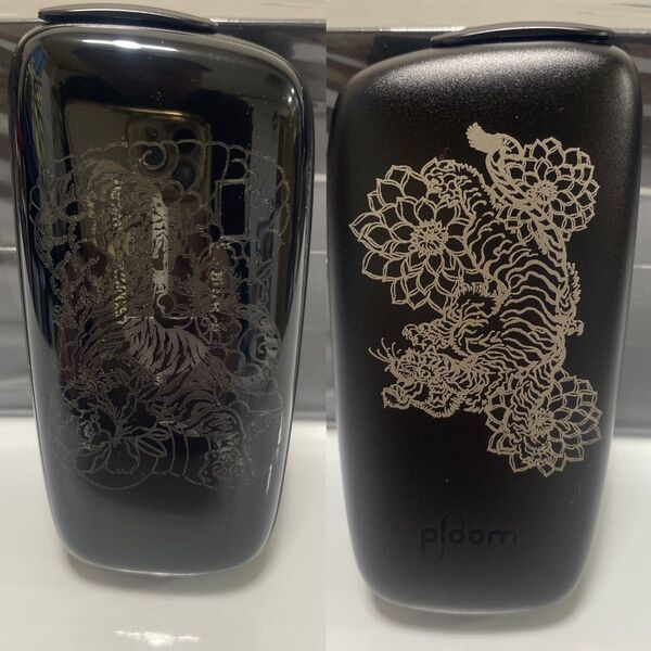 両面 虎 加工 プルームエックス アドバンスド Ploom X ADVANCED ブラック 和柄 和彫り タイガー 猛虎 菊 華