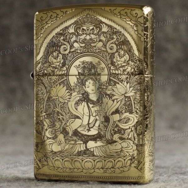 観音菩薩 五面総彫り オイルライター CHIEF ゴールド zippo 金 梵字 和柄 和彫 守護仏 開運 幸運 zippo 同型