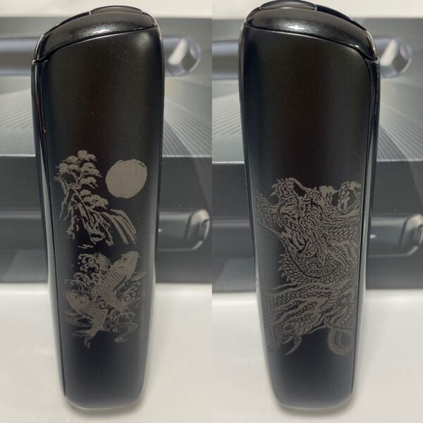 鯉 滝登り 昇り龍 桜 デザイン プルーム オーラ Ploom aura ジェットブラック 黒 和柄 和彫り 3面加工 ドラゴン