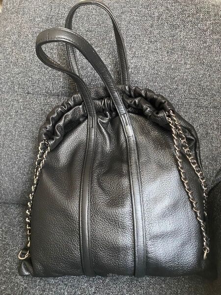 m.u.l. トラストートM ブラックシボ型押し シルバーライン レザー バッグ