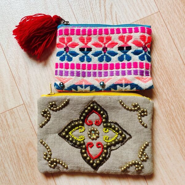 アジアン雑貨 ポーチ ビーズ刺繍 ミニポーチ セット