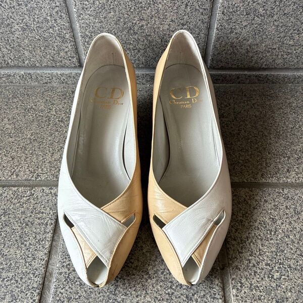 Christian Dior パンプス ベージュ×ホワイト レザー
