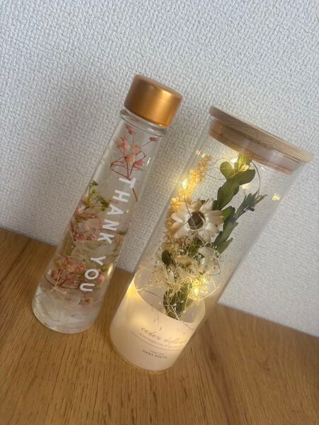 ハーバリウム&ドライフラワー 2個セット ライト付き ピンク/白