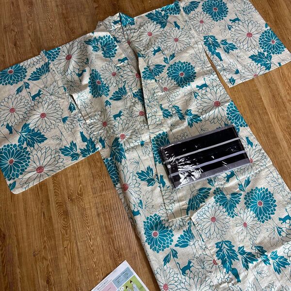 昭和レトロ 浴衣 帯 セット 未使用 猫 夏祭り 花火 花柄 和服 和装 レディース 高校生 中学生