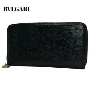 【激レア】BVLGARI ブルガリ 長財布 オーガナイザー グレインレザー トラベルケース サークルロゴ ブラック