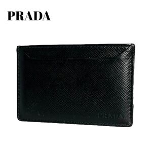 【極美】PRADA プラダ 名刺入れ カードケース サフィアーノレザー ロゴ型押し ブラック 黒