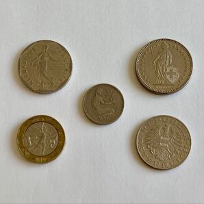 海外硬貨 まとめ売り 5個セット スイス、フランス、オーストリア、ドイツ 外国コイン