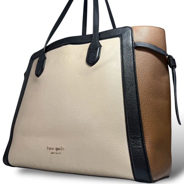 【良品】Kate spade ケイトスペード ノットカラーブロック トートバッグ ラージトート 肩掛け A4 ペプルレザー 大きめ