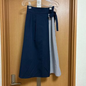 巻きスカート風スカート ネイビー×ホワイト Mサイズ相当