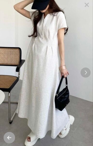 Gee RA ロング ワンピース レディース チャック ポケット付き 半袖 前後2WAY ハーフジップ キーネックフロントタック