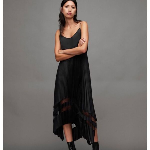 ALLSAINTS オールセインツ 2way ロング レース プリーツ ワンピース ドレス ニット