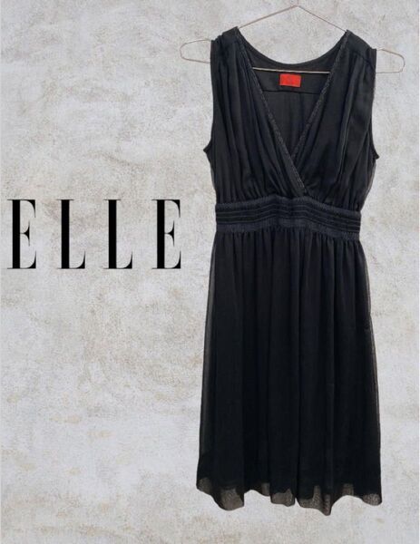 ELLE エル ノースリーブ ひざ丈ワンピース 結婚式 パーティ M〜L