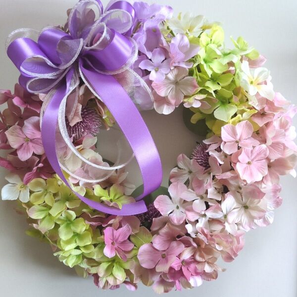 大人可愛い紫陽花リース♪アーティフィシャルフラワーリース♪