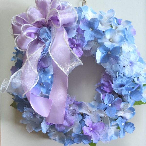 大人可愛い紫陽花リース♪アーティフィシャルフラワーリース♪