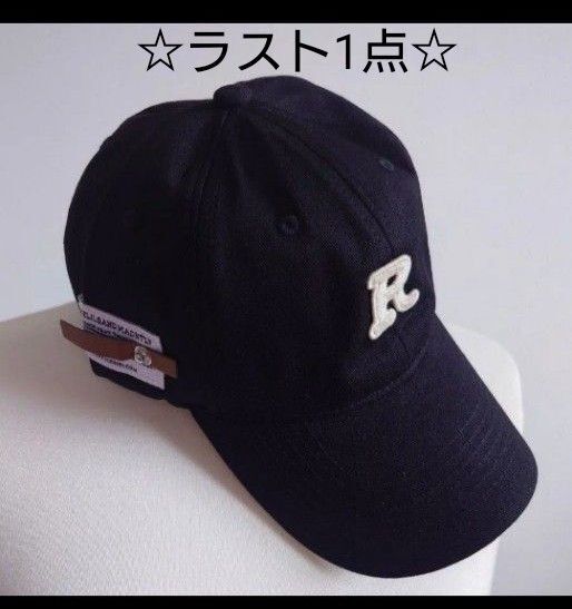 ラスト1点☆ブラック R刺繍 キャップ 横にロゴタグ 男女兼用 54cm〜60cm 帽子 CAP