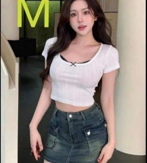 M 姫Tシャツ ホワイト フリルカットソー 半袖 インナー 韓国 y2k 平成レトロ トップス 白 Tシャツ ちびT