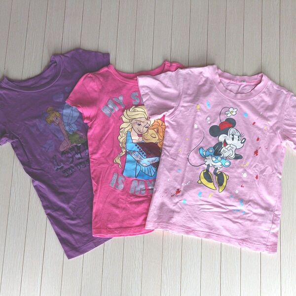 Tシャツ120サイズ 女の子 半袖 トップス ディズニー アナ エルサ ティンカーベル ミニー ピンク 紫 古着 夏