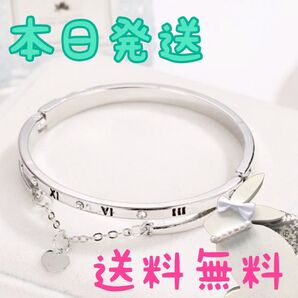 レディース アクセサリー ブレスレット ハート シルバー バングル