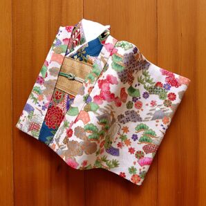 ブックカバー 打ち掛け 鶴 白×青緑 文庫本サイズ