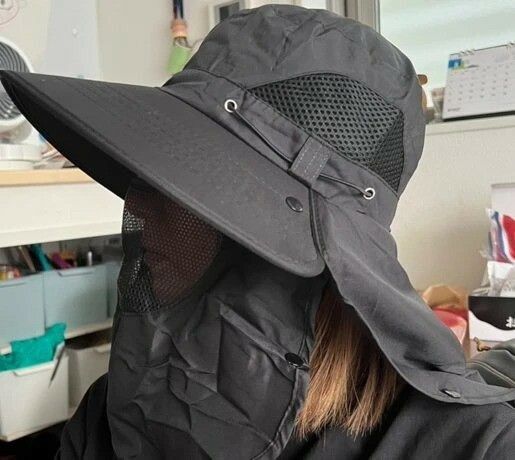 UVカット ハット 取り外し可能マスク付き 紫外線対策 日焼け防止 フェイスカバー 黒775224