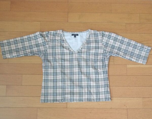 BURBERRY LONDON バーバリーロンドン ノバチェック 七分袖 カットソー ベージュ Lサイズ 英国製
