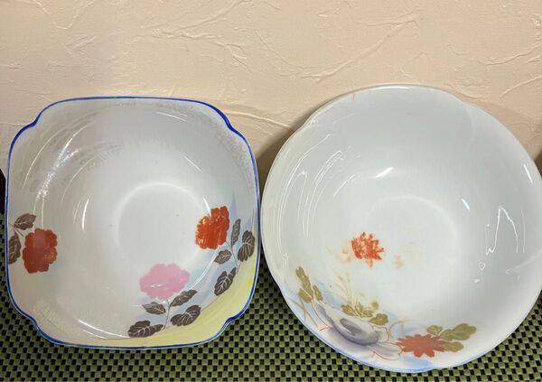 希少 骨董 昭和レトロ 統制陶器 当時物 和食器 大鉢 香蘭社 大皿 深皿 ラーメン鉢 どんぶり 陶器 中華食器 花柄