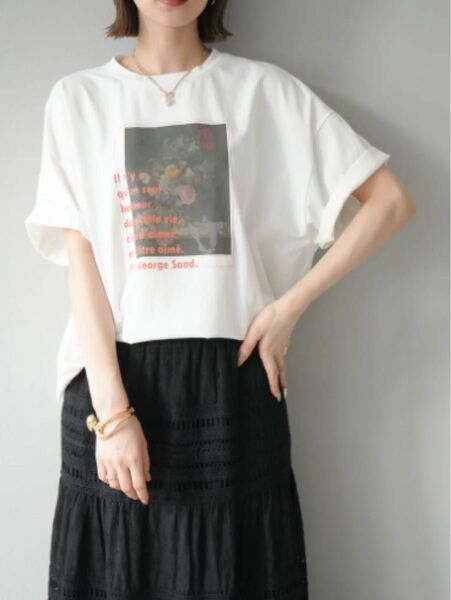 フラワーアート×ロゴプリントビッグTシャツ リュミエ lumier 同型 新品