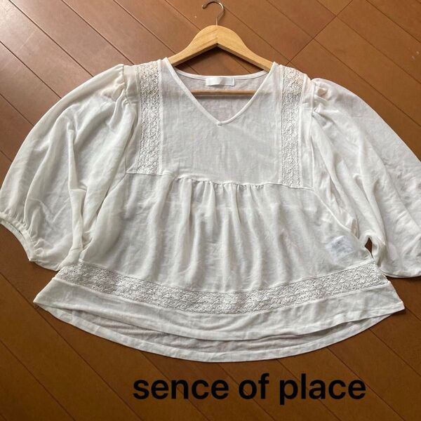 sence of place センスオブプレイス 7部袖 プルオーバー レース トップス ホワイト ブラウス コットンレース