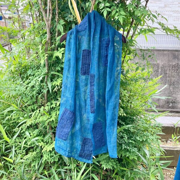 908 襤褸 ストール 古布 リメイク 藍染 藍染め パッチワーク 刺し子 ヴィンテージ 蚊帳