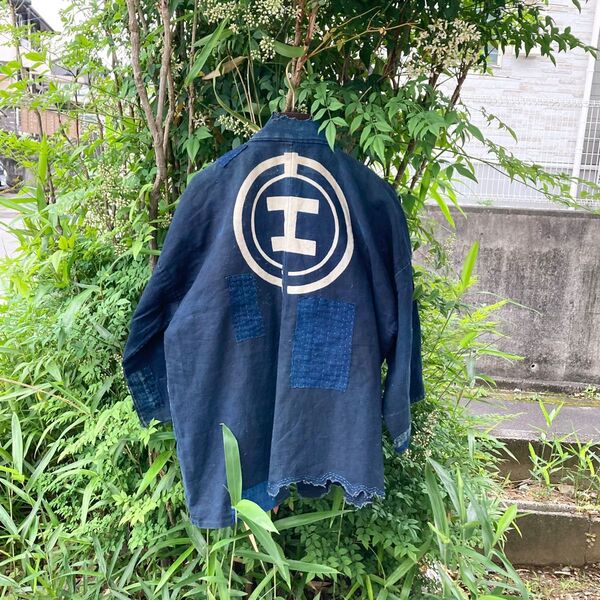 921 襤褸 印半纏 野良着 半纏 ヴィンテージ 藍染 藍染め 筒描き パッチワーク 刺し子 古布 リメイク