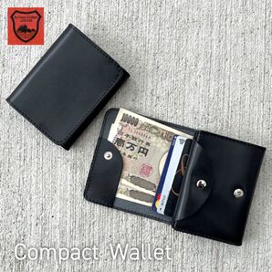 栃木レザー財布 コンパクト財布 ミニ財布 小さい財布 二つ折り財布 コンパクトウォレット 【新品】 ブラック