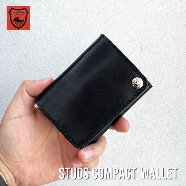 栃木レザー財布 コンパクト財布 ミニ財布 スタッズ財布 二つ折り財布 メンズ財布 wallet 小さい財布 牛革 本革 新品