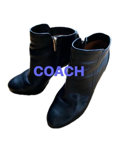 COACH コーチ 24cm ショートブーツ サイドジップ 本革 チャンキー