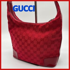 GUCCI ショルダーバッグ GGキャンバス エナメル レッド