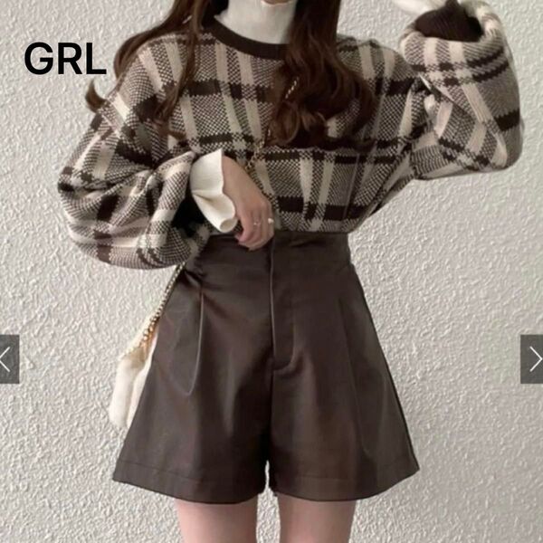 GRL グレイル フェイクレザー ショートパンツ ブラウン Mサイズ Tシャツ