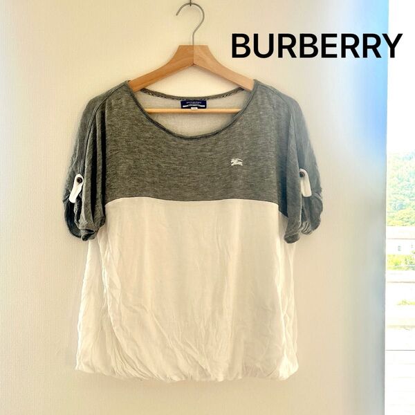 BURBERRY BLUE LABEL 半袖カットソー グレー×ホワイト