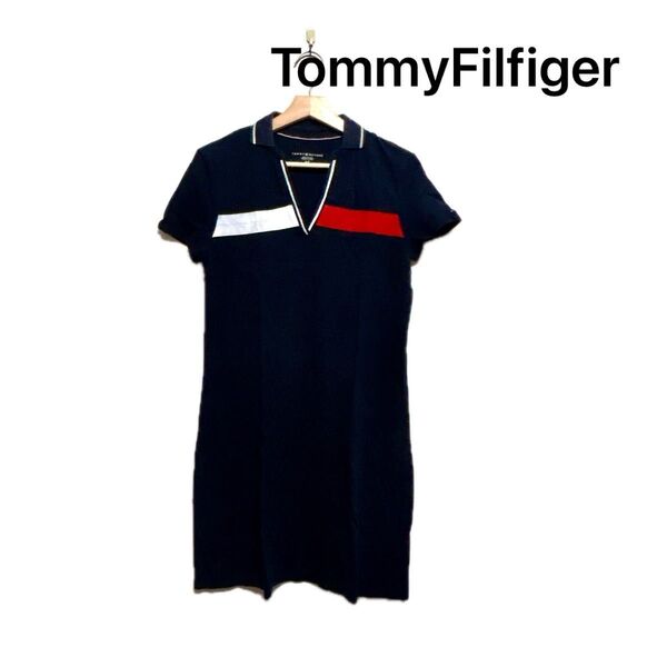 Tommy Hilfiger ワンピース ミニワンピ トリコロール ネイビー Sサイズ ポロシャツワンピ