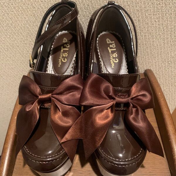厚底エナメルシューズ ブラウン Sサイズ ローファー パンプス