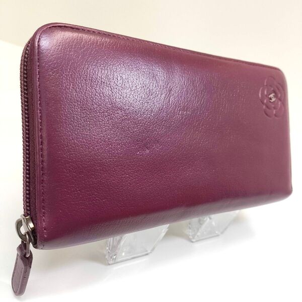 美品 シャネル カメリア ラウンド ジップ 長財布 ファスナー CHANEL