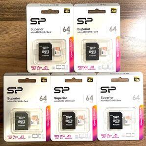 microSDカード 64GB (アダプター付き)シリコンパワー【5個セット】