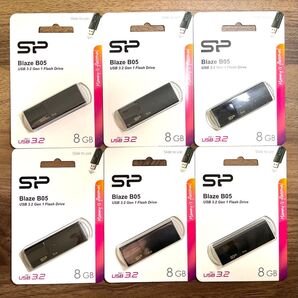 USBメモリー 8GBシリコンパワーUSB3.0 スライド式(黒)【6個セット】
