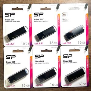 USBメモリー 16GBシリコンパワーUSB3.0スライド式(黒)【6個セット】