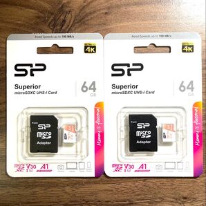 microSDカード 64GB(アダプター付き)シリコンパワー【2個セット】