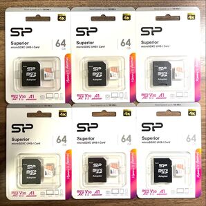microSDカード 64GB (アダプター付き)シリコンパワー【6個セット】