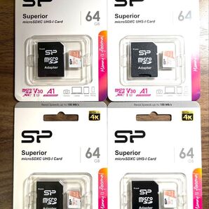 microSDカード 64GB (アダプター付き)シリコンパワー【4個セット】