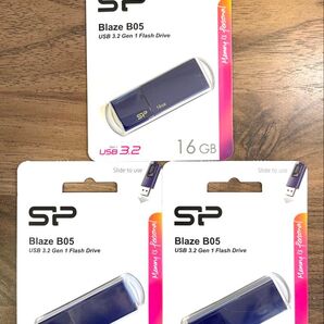 USBメモリー16GB シリコンパワーUSB3.0スライド式(紺)【3個セット】