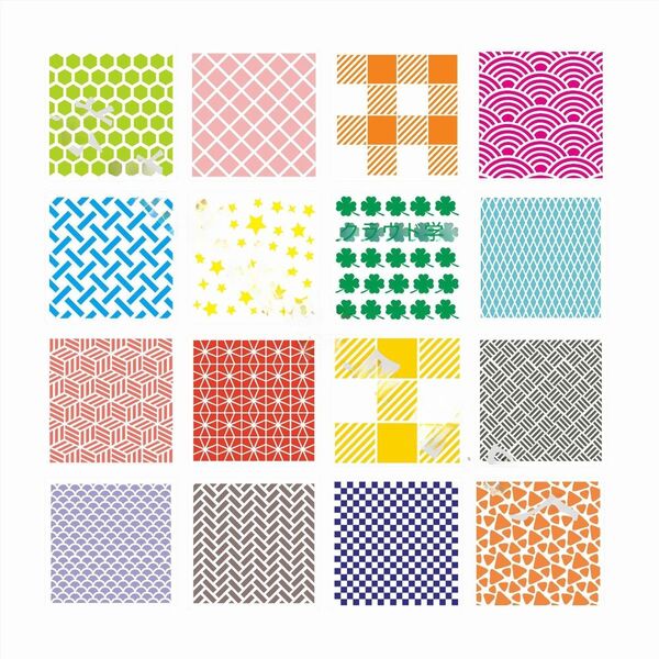 刺し子 和柄 ステンシル テンプレート 16枚セット 幾何学模様 波型 花模様 15×15cm