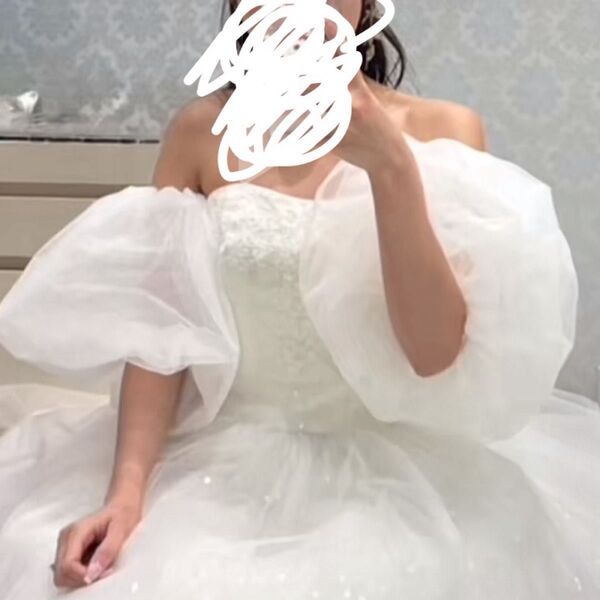 ウェディングドレス 結婚式 オフショルダー パフスリーブ チュール ドレス