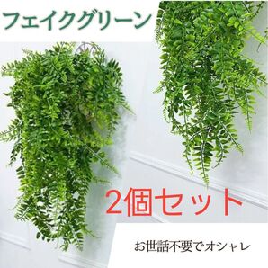 フェイクグリーン 2個セット 造花 シダ植物 観葉植物 リアル 吊り下げ 壁掛け リビング 寝室 玄関 オフィス インテリア