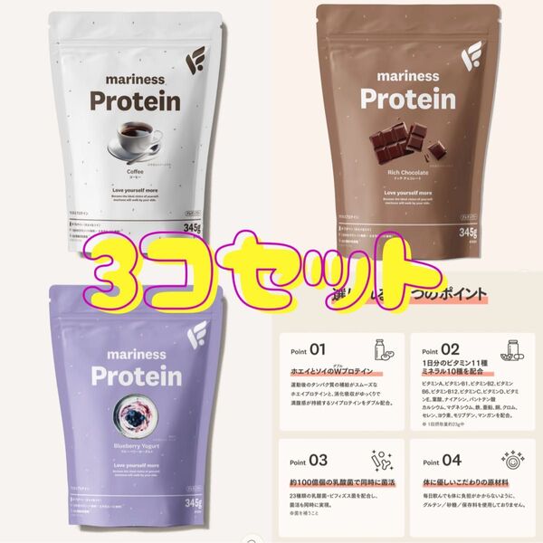 マリネスプロテイン チョコレート コーヒー ブルーベリーヨーグルト 345g 3コセット